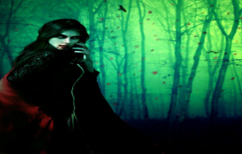 Woman with Blood on Face — Green