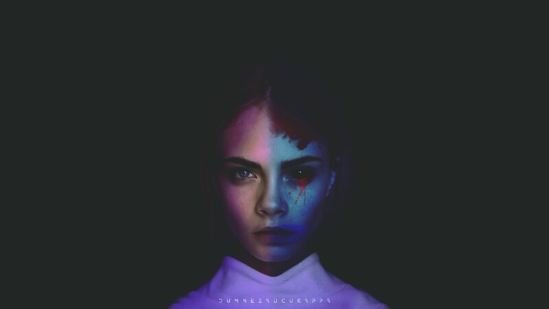 Woman with Blood on Face — Purple, Dramatic, Intense, Night