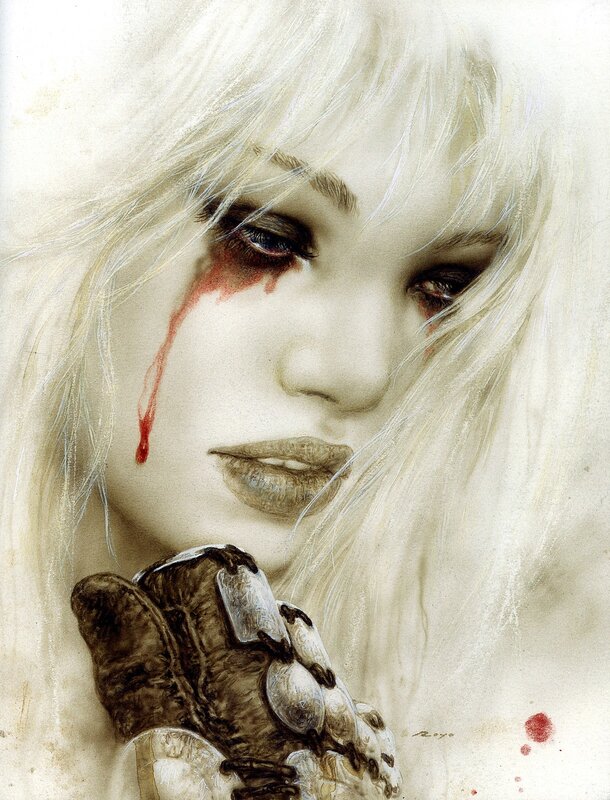 Woman with Blood on Face — White, Dramatic, Illustration