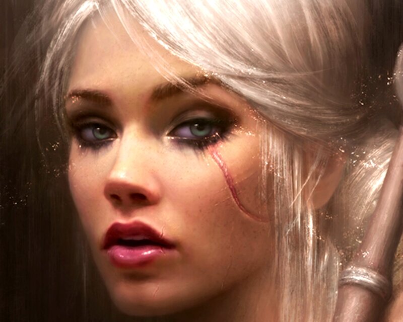 Woman with Blood on Face — White, Dramatic
