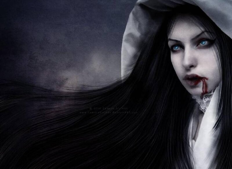 Woman with Blood on Lips — Black, Dark