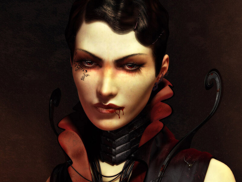 Woman with Blood on Lips — Black, Dramatic