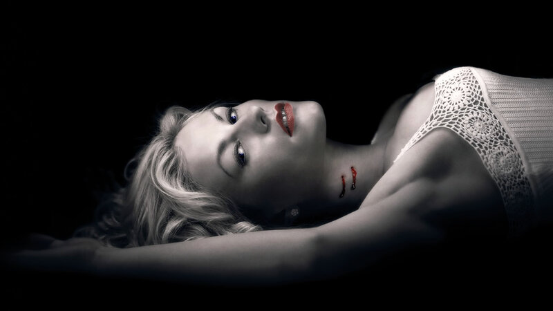Woman with Blood on Neck — Black, Dramatic
