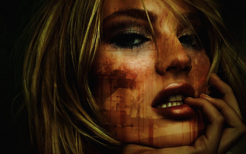woman with blood-streaked face