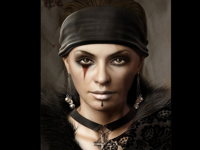Woman with Blood Tear — Black, Dramatic
