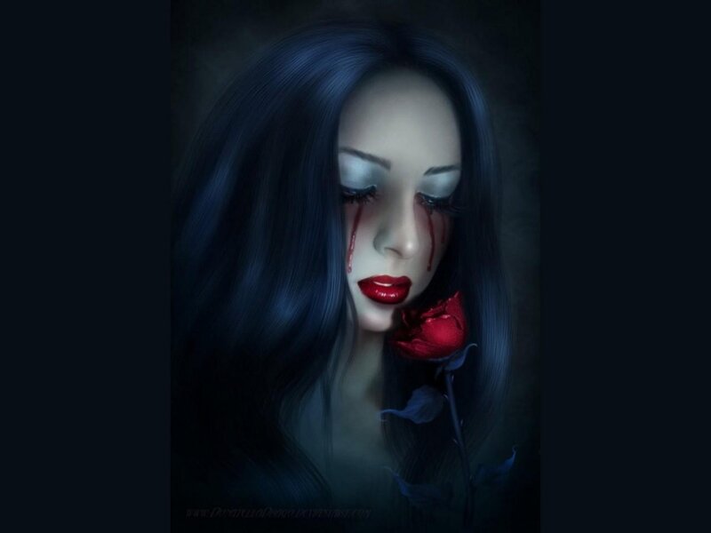 Woman with Blood Tears — Black, Dramatic, Night