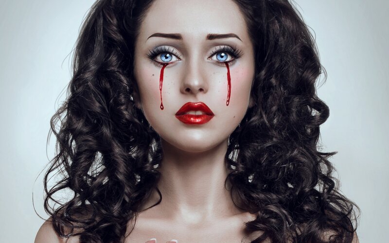 Woman with Blood Tears — White, Dramatic
