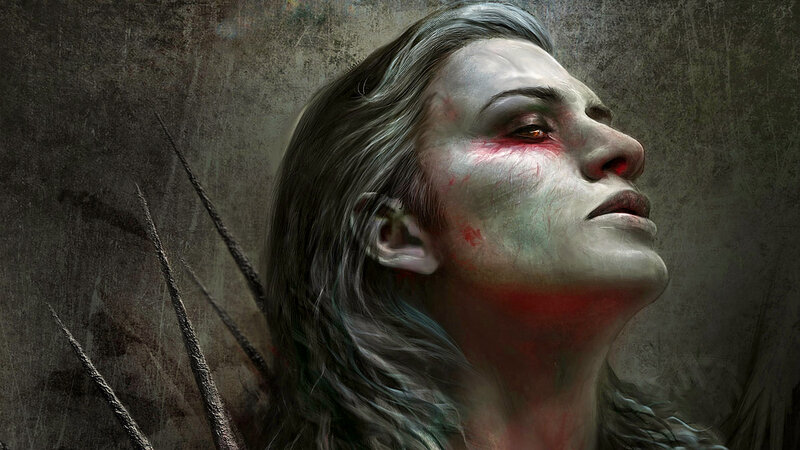Woman with Bloodied Face — Gray