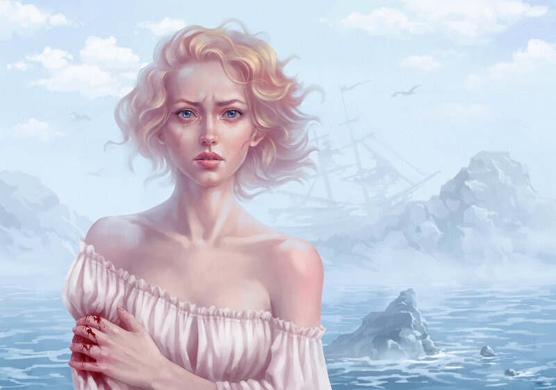 Woman with Bloody Hand — Blue