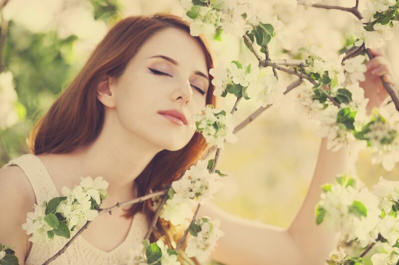 Woman with Blossoming Tree — White
