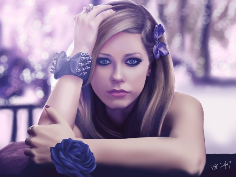 woman with blue accessories