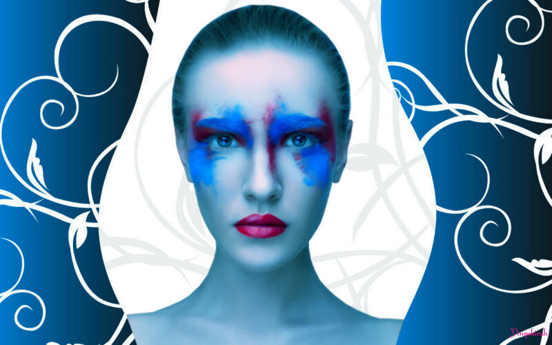 Woman with Blue and Red Makeup