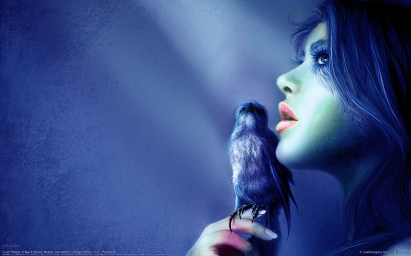 woman with blue bird