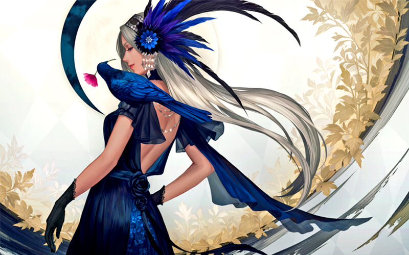 Woman with Blue Bird — Dramatic