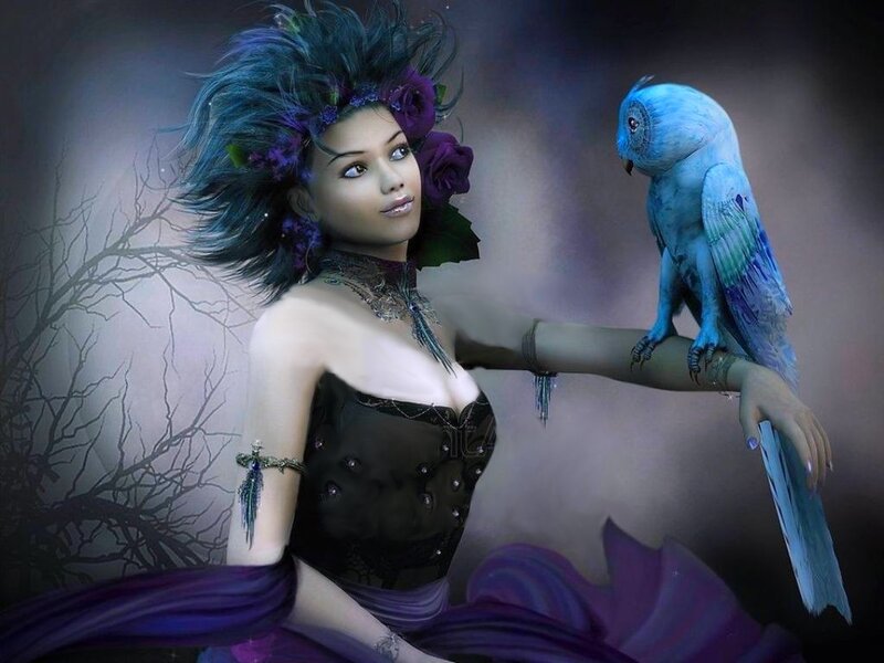 Woman with Blue Bird — Purple