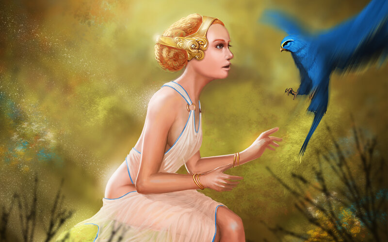 Woman with Blue Bird — Serene, Afternoon