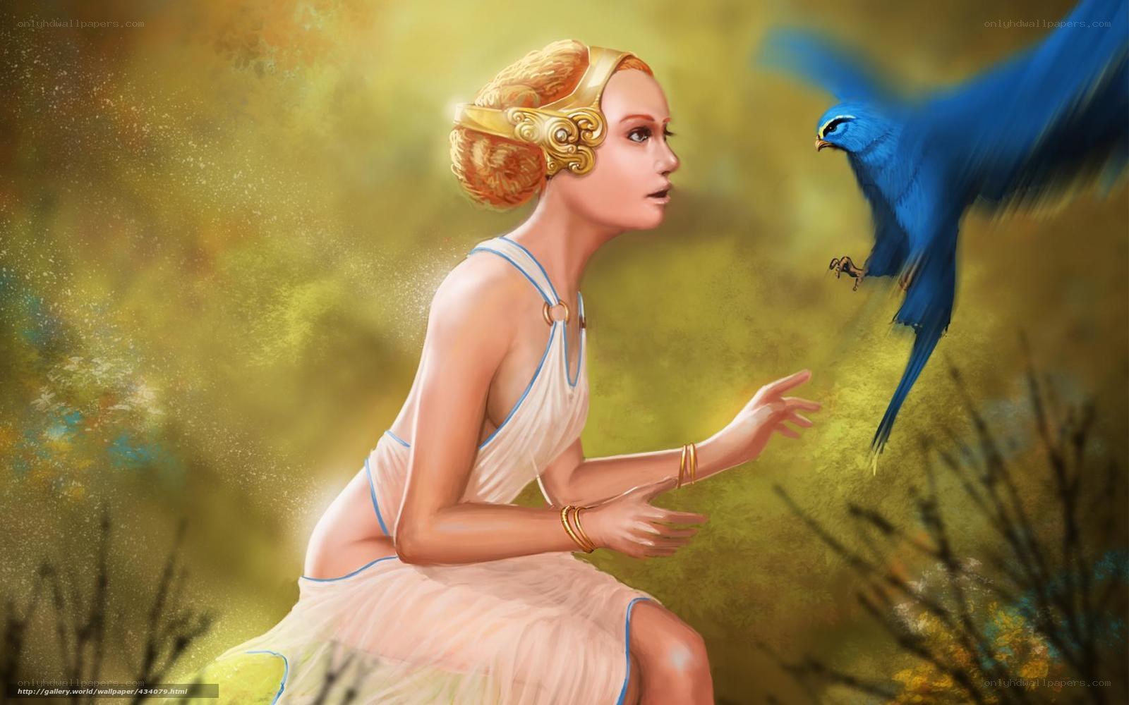 woman with blue bird