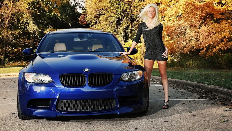 woman with blue bmw car