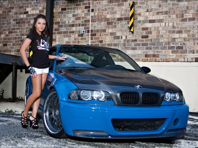 woman with blue bmw car