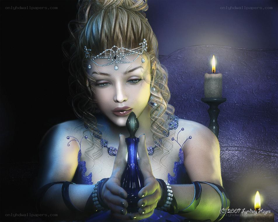 woman with blue bottle
