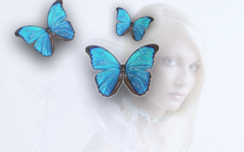 Woman with Blue Butterflies — Serene, Digital Art