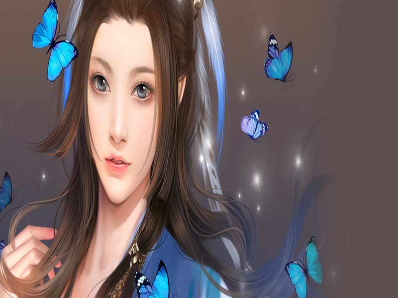 Woman with Blue Butterflies — Serene