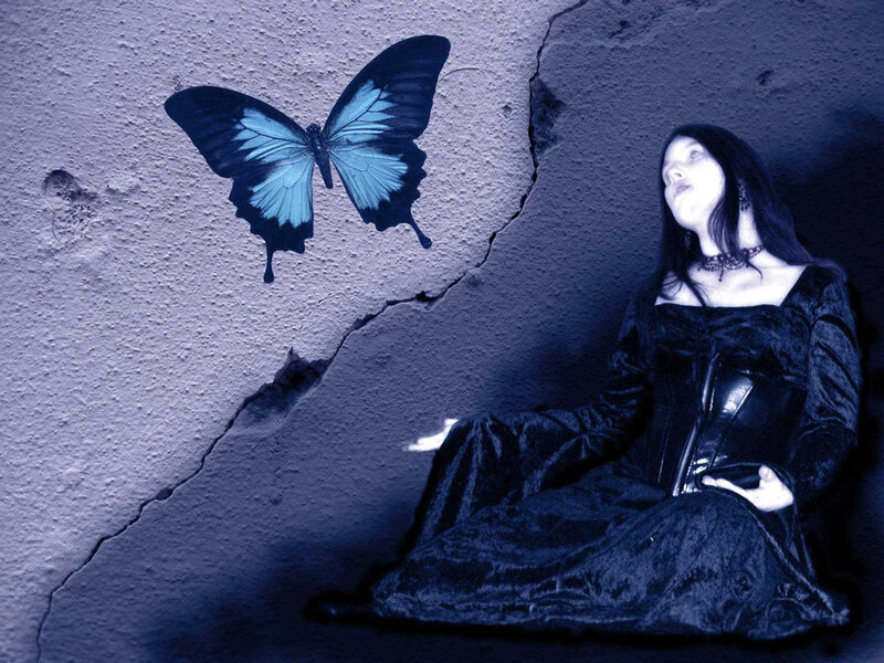 woman with blue butterfly
