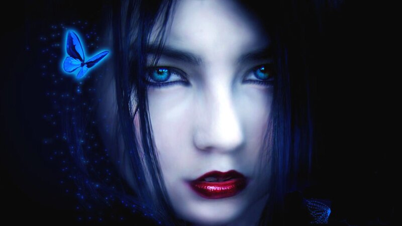 woman with blue butterfly