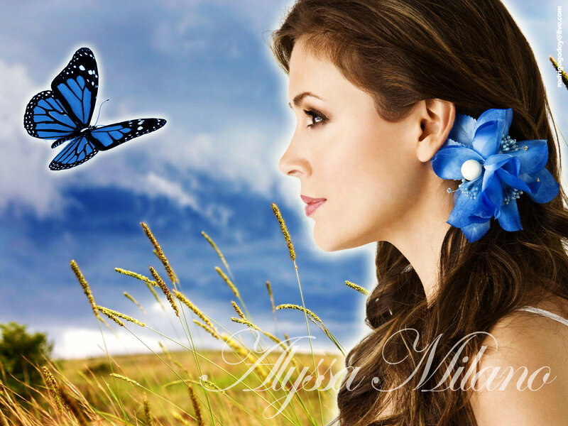 woman with blue butterfly