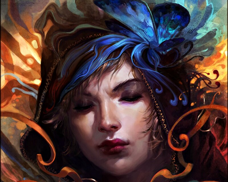 Woman with Blue Butterfly — Dramatic, Digital Art