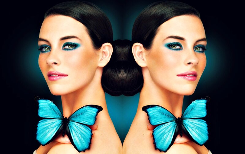 Woman with Blue Butterfly — Dramatic, Photograph
