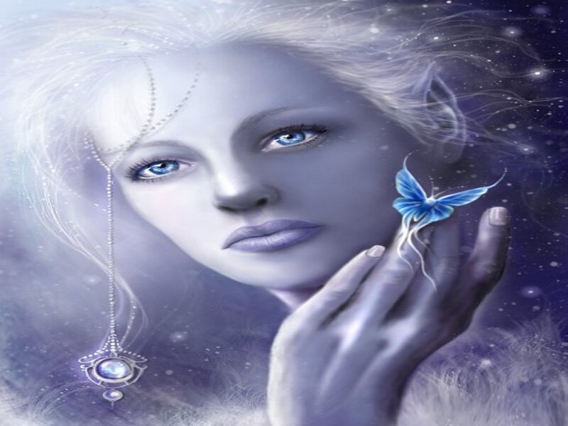 Woman with Blue Butterfly — Serene, Night