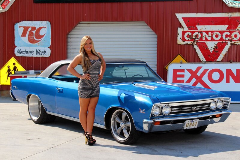 Woman with Blue Car — Bright, Afternoon, Photograph, Signs