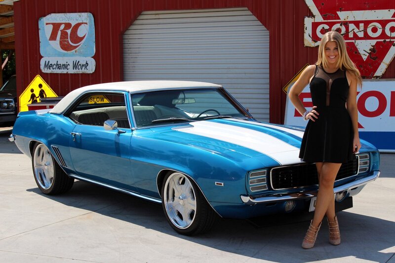Woman with Blue Car — Bright, Afternoon, Photograph