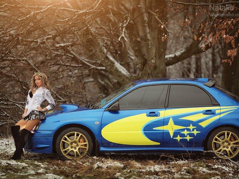 Woman with Blue Car — Dramatic, Winter