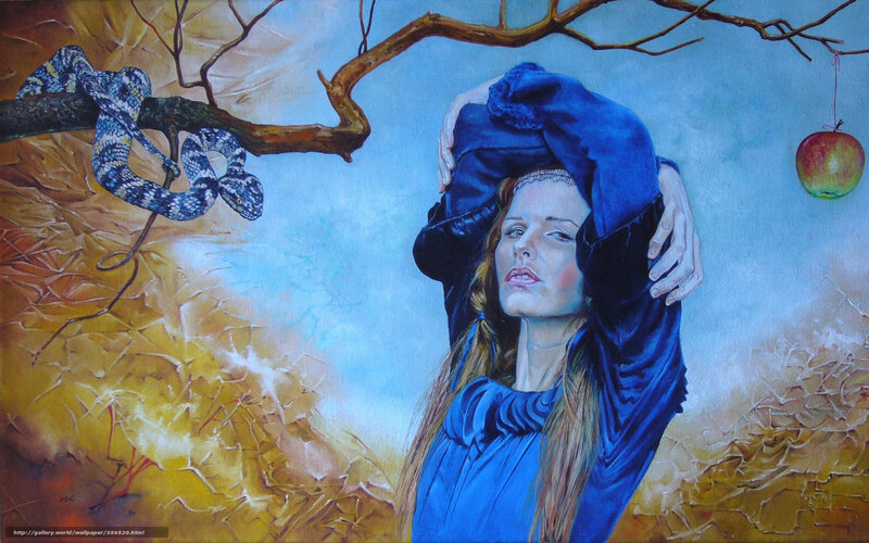 Woman with blue cloak and snake