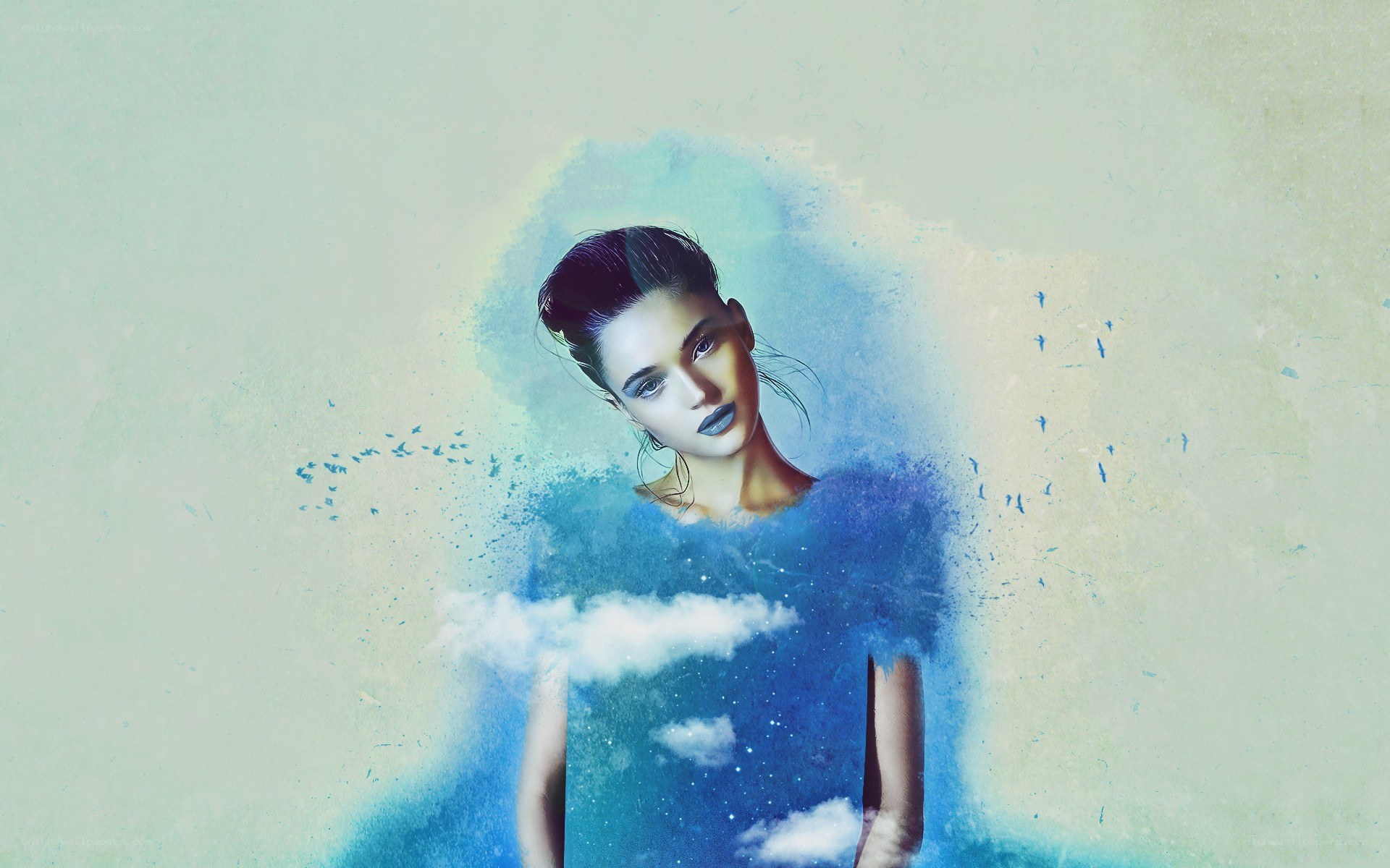 woman with blue cloud effect