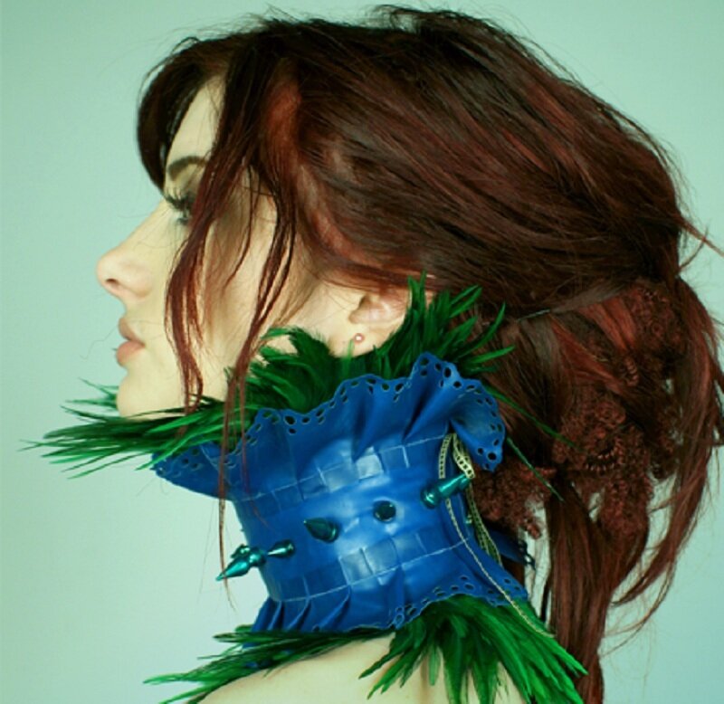 woman with blue collar accessory