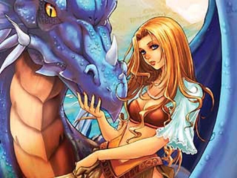 Woman with Blue Dragon — Dramatic, Digital Art