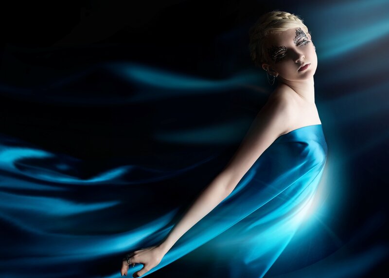 Woman with Blue Dress — Dramatic, Night