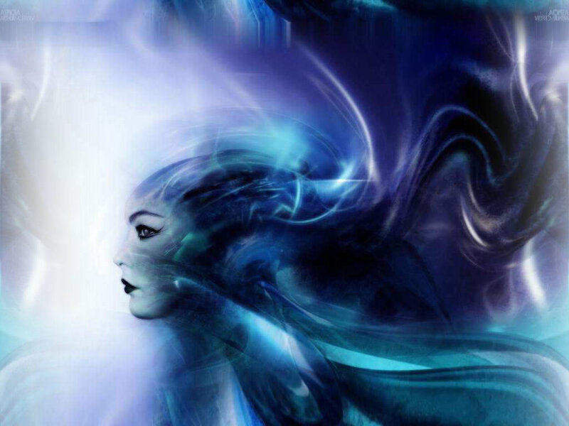 woman with blue energy aura