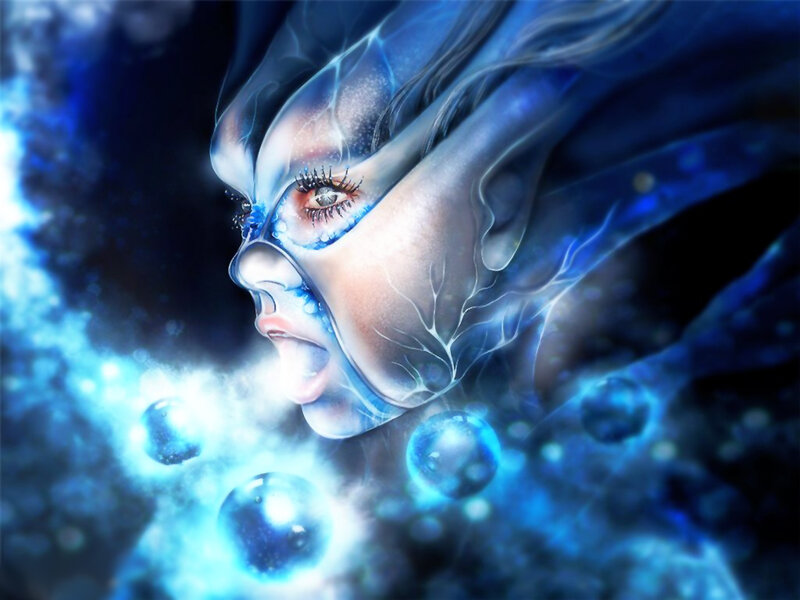 Woman with Blue Energy — Dramatic, Digital Art