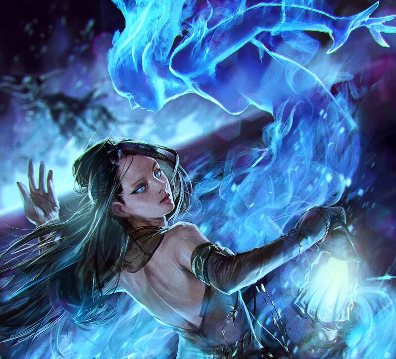 Woman with Blue Energy — Dramatic, Night