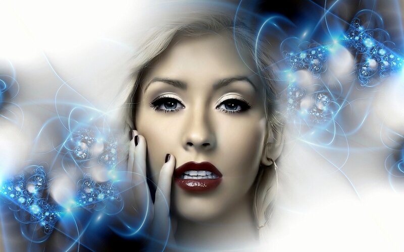woman with blue energy effects