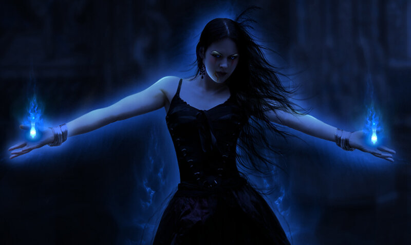 woman with blue energy hands