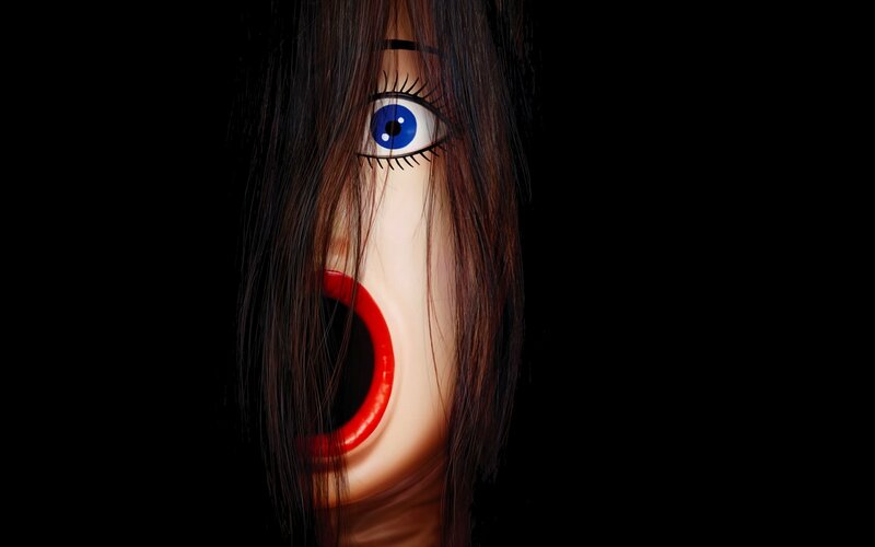 Woman with Blue Eye — Black, Dramatic, Digital Art, Hair, Mouth