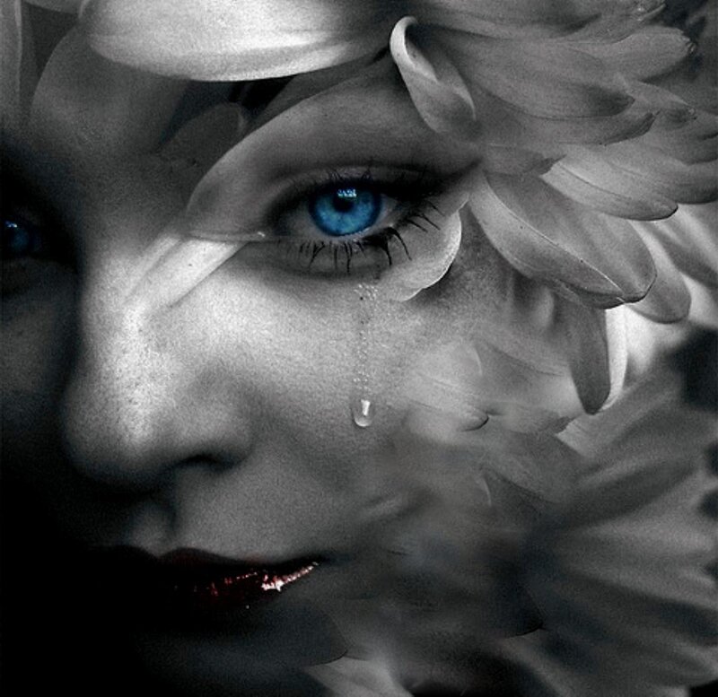 Woman with Blue Eye — Black, Dramatic, Digital Art, Tear