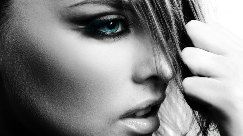 Woman with Blue Eye — Black, Dramatic, Photograph, Hand