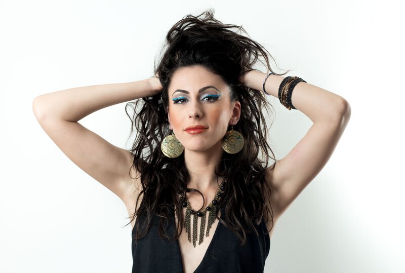 woman with blue eye makeup