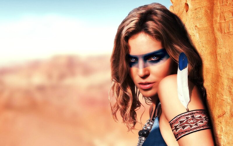 woman with blue eye makeup